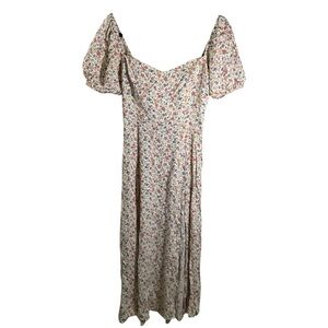Reformation Multicolor Maylah Floral Midi Dress Puff Sleeve Cottagecore